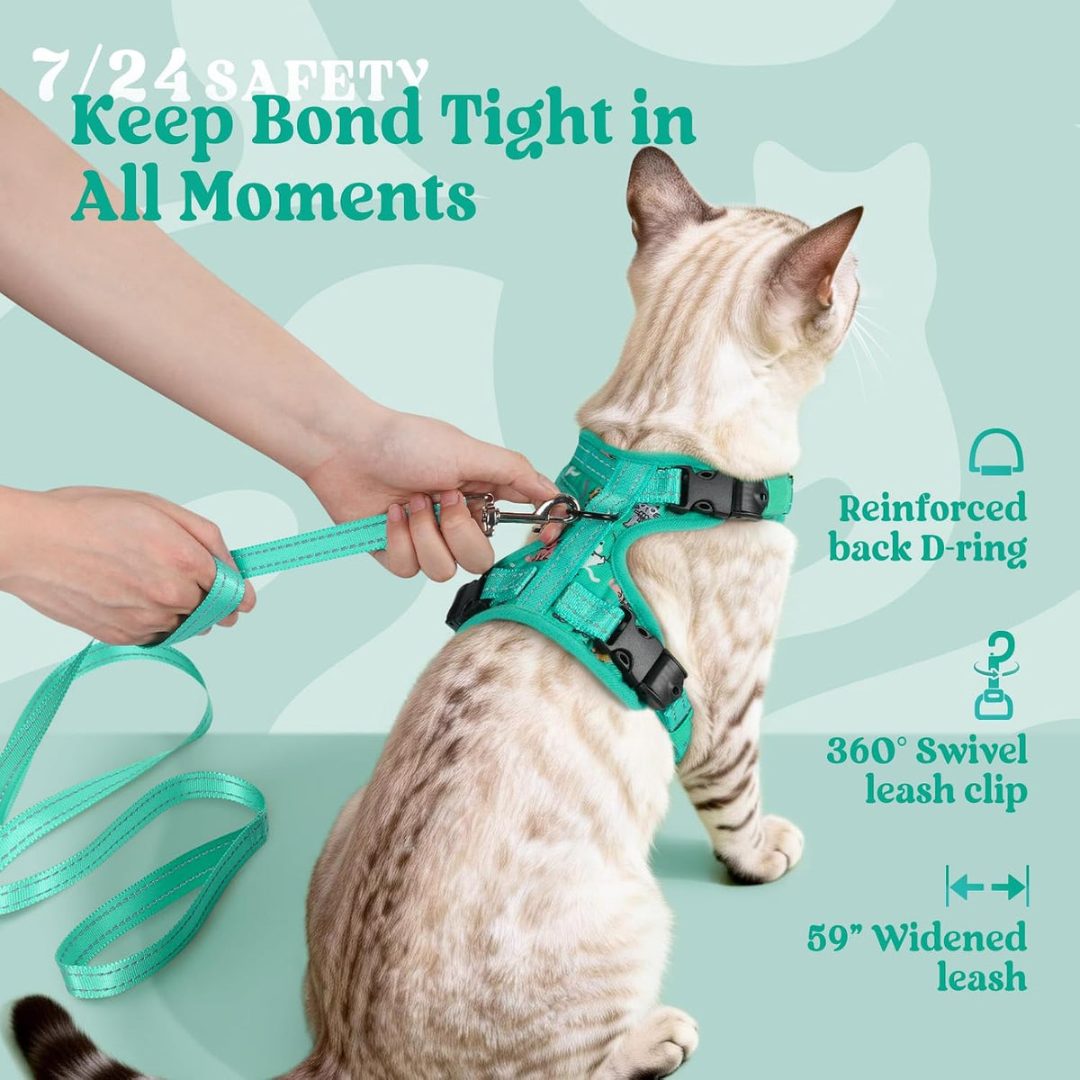 rabbitgoo Cat Harness and Leash Set, Easy-on with Neck Buckle, Kitty Grove