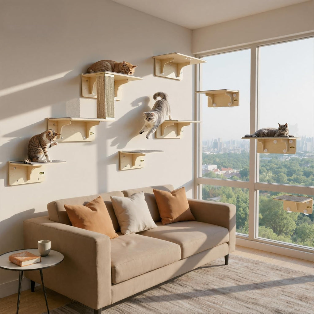 Pecute 2-in-1 Large Cat Window Perch & Wall Shelves, Solid Wood, 21"x11"