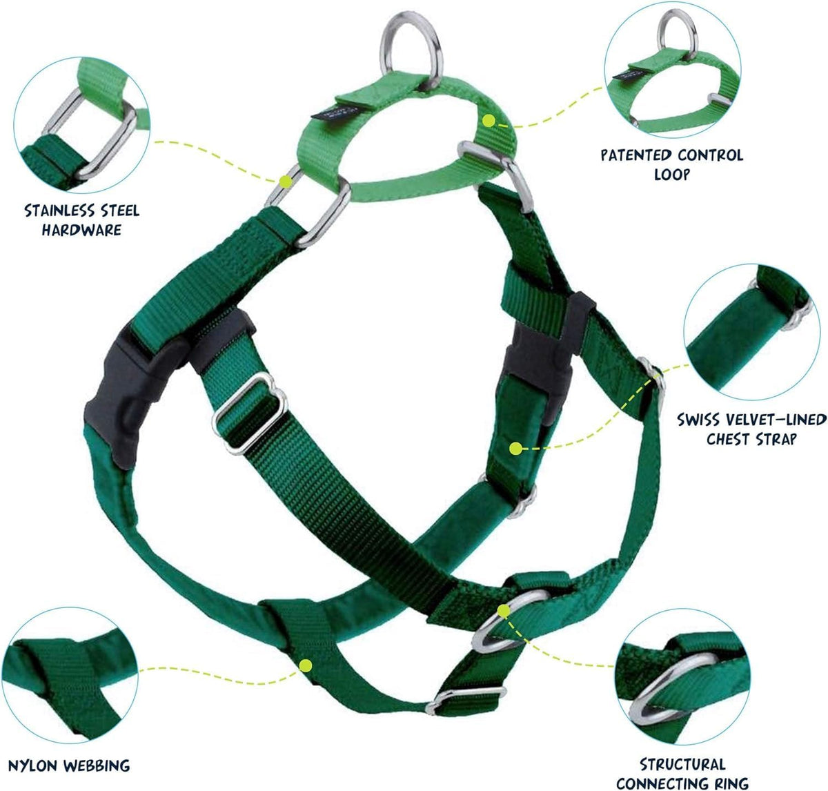 2 Hounds Design Freedom No Pull Dog Harness and Leash, 5/8" MD, Kelly Green