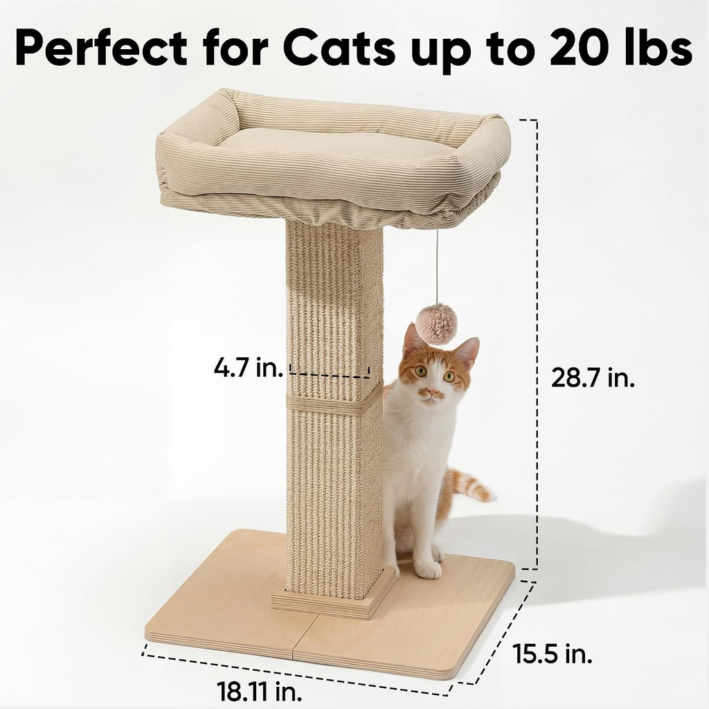 FUKUMARU Retro-Style Cat Scratching Post with Perch for Indoor Adult Cats