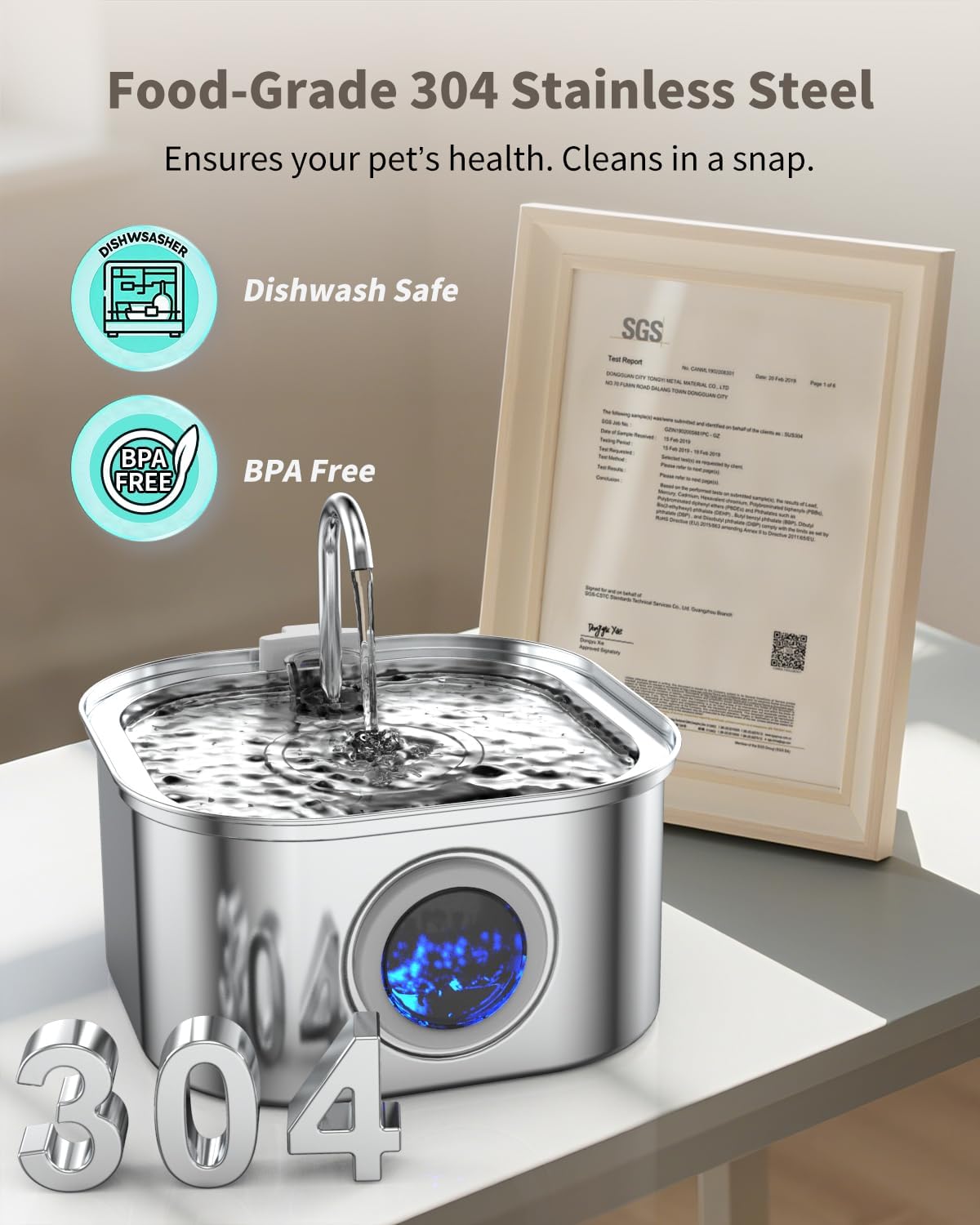 Stainless Steel Cat Water Fountain - 3.2L/108oz Cat Drinking Fountain