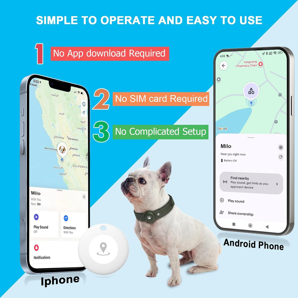 GPS Tracker for Dogs, Dog GPS Tracker, Pet Location Tracker with Collar, Real-Time Tracking, No Monthly Fee or Subscription, Waterproof, 365-Day Long Battery Life, Dog Tracking Device, iOS & Android