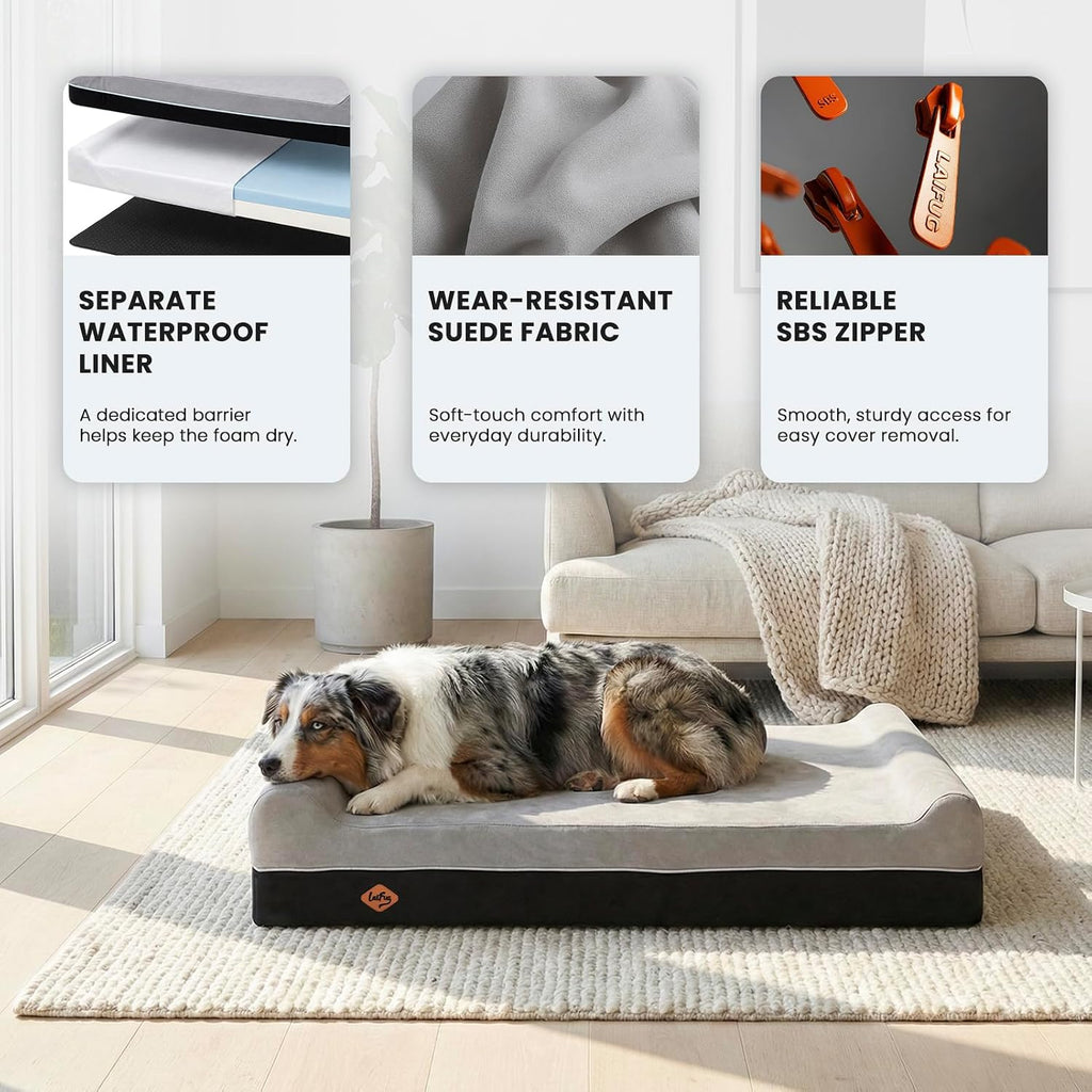 Laifug Orthopedic Dog Bed, Slate Grey 50''x36''x10'', Memory Foam