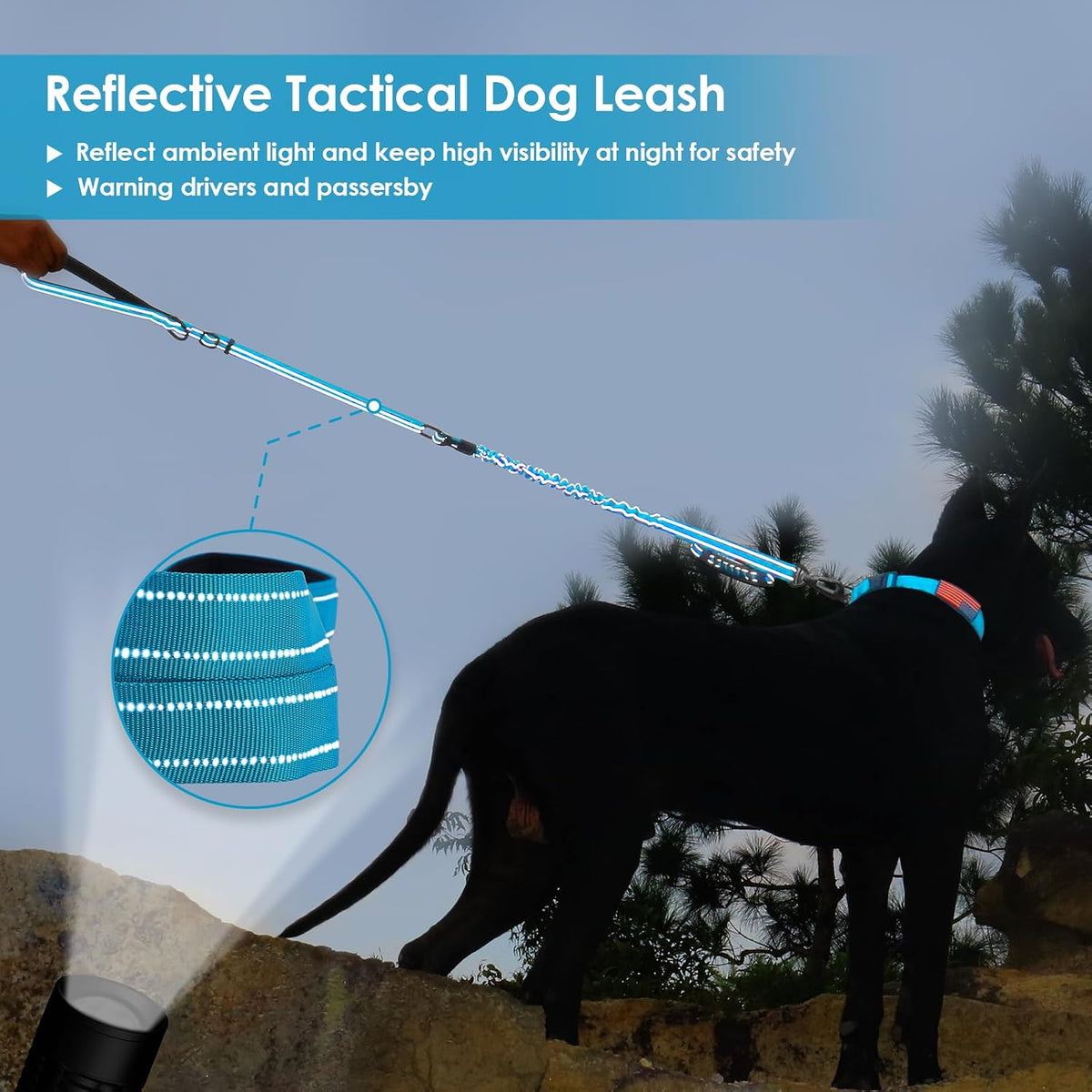 AUBELL Tactical Dog Leash Heavy Duty,4-6ft No Pull Bungee Leash,Blue