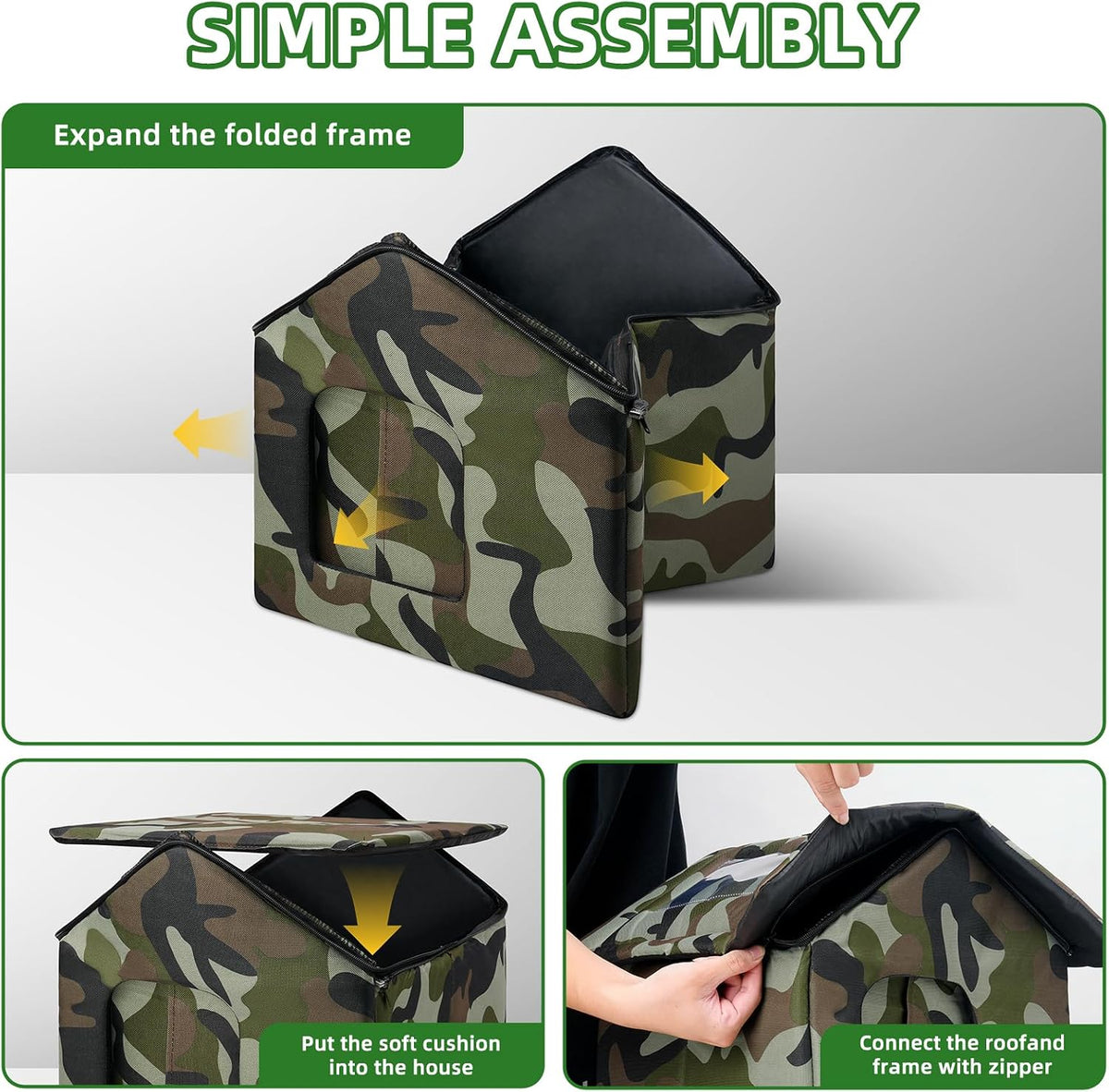 Cat House for Outdoor Cats, Weatherproof Feral Cat House with Mat and Doors, Easy to Put Together, Collapsible Warm Pet Nest Kitty Shelter for Winter, Never Blow Away