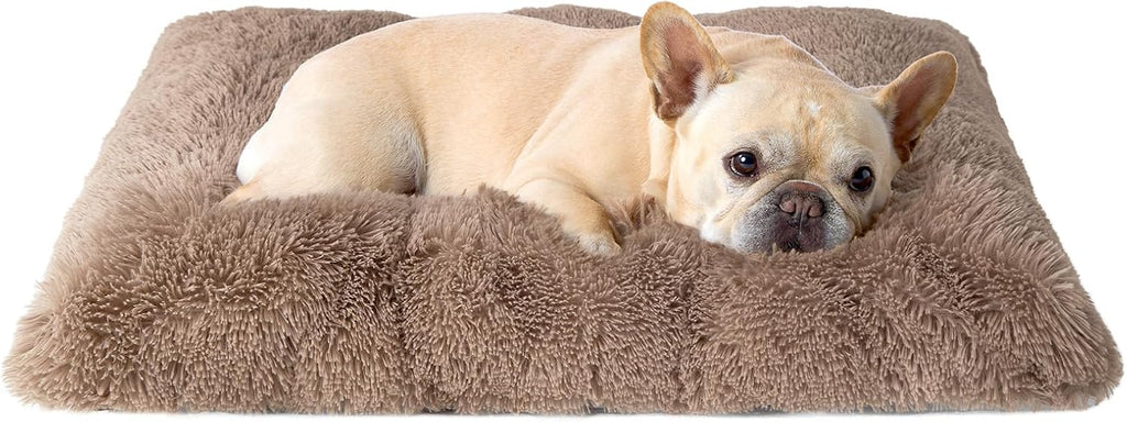 EHEYCIGA Fluffy Dog Crate Bed for Medium Dogs, Plush Crate Pad, Camel