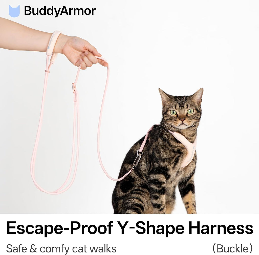 Escape Proof Cat Harness and Leash Set, Y Shape Cat Harness Adjustable Anti-Choke Soft Padded Vest Harness Hands Free Cat Rope Leash and Harness Set for Kitten Cats≤26lbs (Earth, S)