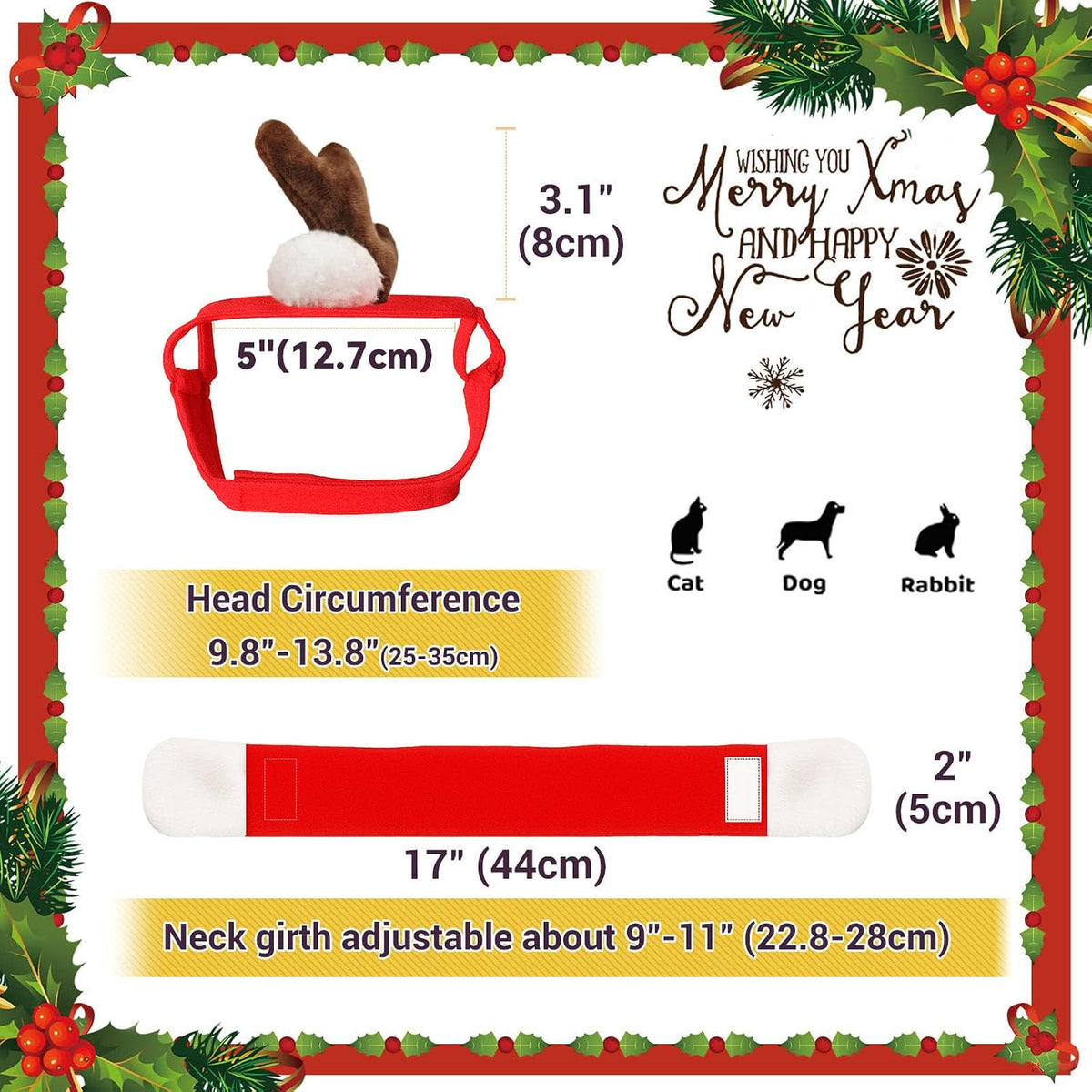 NAMSAN Pet Reindeer Costume for Cats Small Dogs Rabbits, Christmas Cat Single Antler Headband with Red Scarf, Small Dog Max Santa Antler Outfit for Christmas New Year Party Cosplay Statue Decoration
