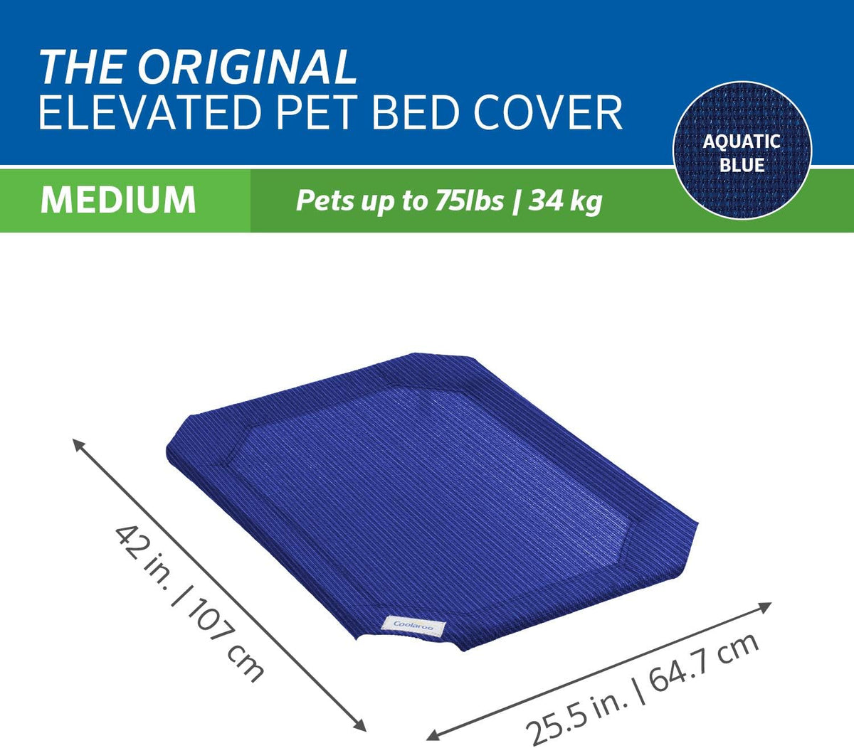 The Original Coolaroo Elevated Pet Bed Replacement Cover, Medium, Aquatic Blue