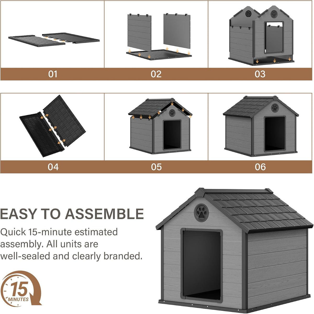 Bifanuo Extra Large Dog House for Outdoor, Weatherproof Dog House for Large Breed with Air Vents & Elevated Floor, Easy Assemble and Clean (Black, 42''L×44.5''W×42''H)