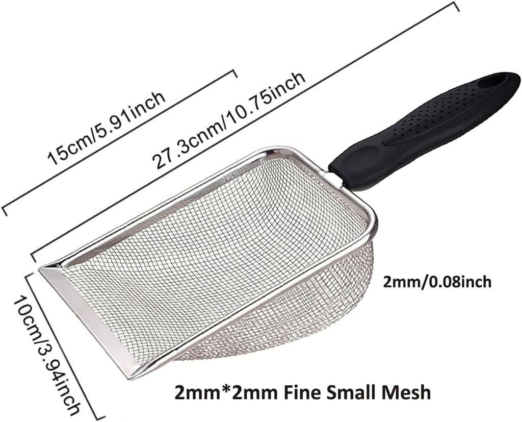Cat Litter Scoop, Stainless Steel Cats Sturdy Mesh Scooper Kitty Metal Scooper Long Handle Scooper Shovel Sifter for All Litter Types Metal Cat Scooper for Litter Box (2mm fine meash cat litter scoop)
