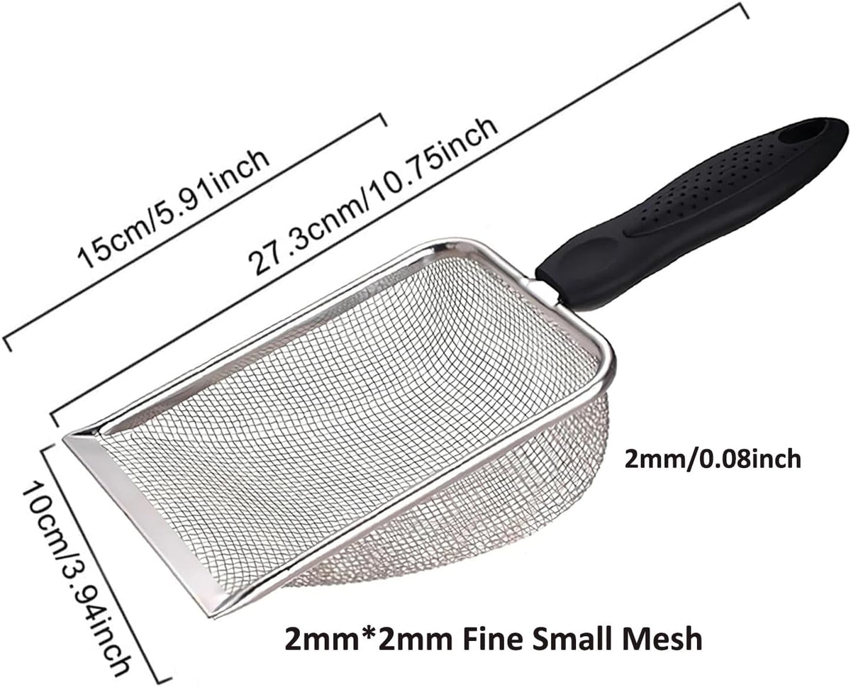 Cat Litter Scoop, Stainless Steel Cats Sturdy Mesh Scooper Kitty Metal Scooper Long Handle Scooper Shovel Sifter for All Litter Types Metal Cat Scooper for Litter Box (2mm fine meash cat litter scoop)