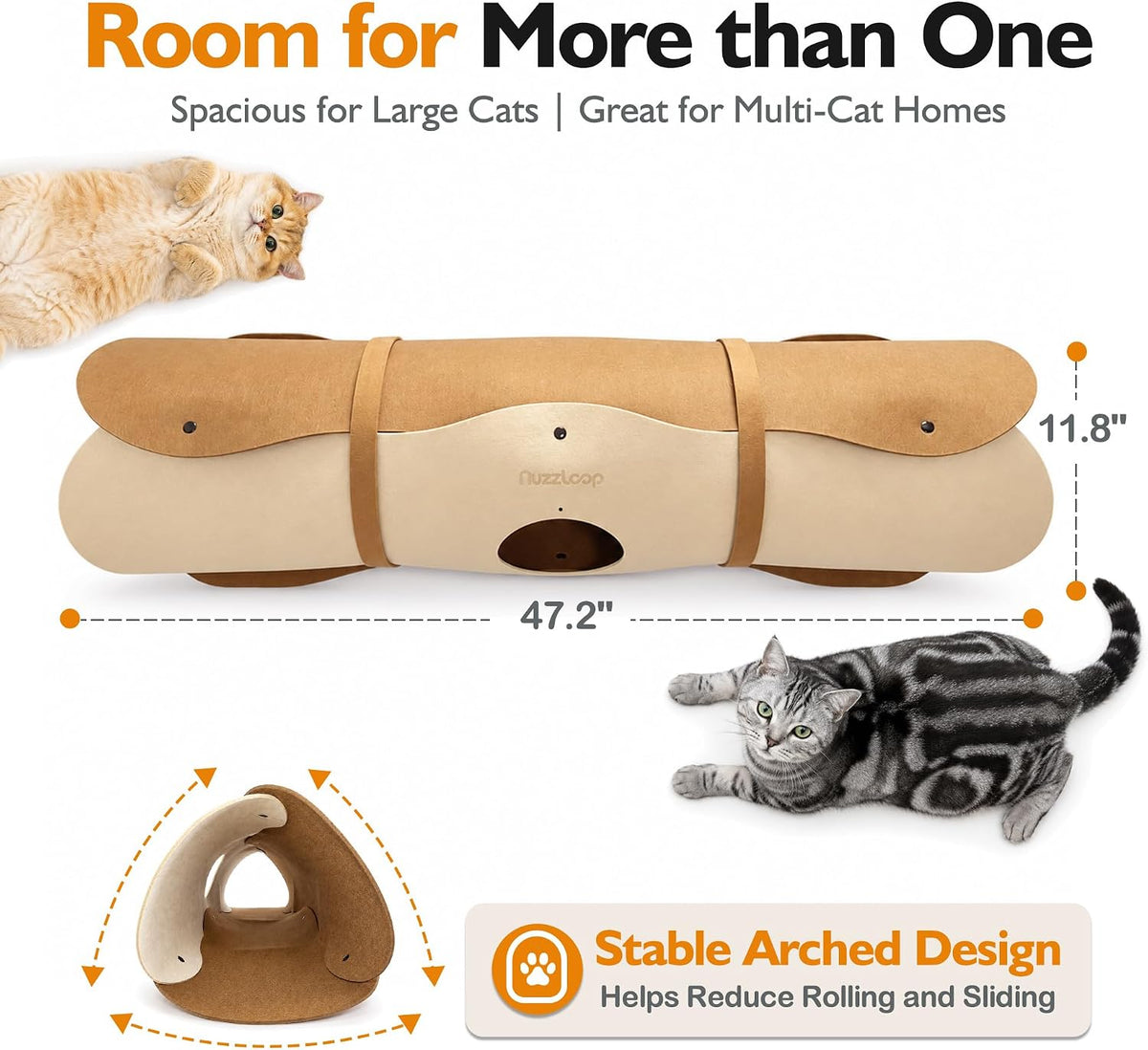 Cat Tunnel, Felt Cat Tunnels for Indoor Cats with Peek Window & Dangling Ball, Interactive Cat Toy Tunnel for Playing, Hiding & Resting, Easy to Assemble, Clean & Store