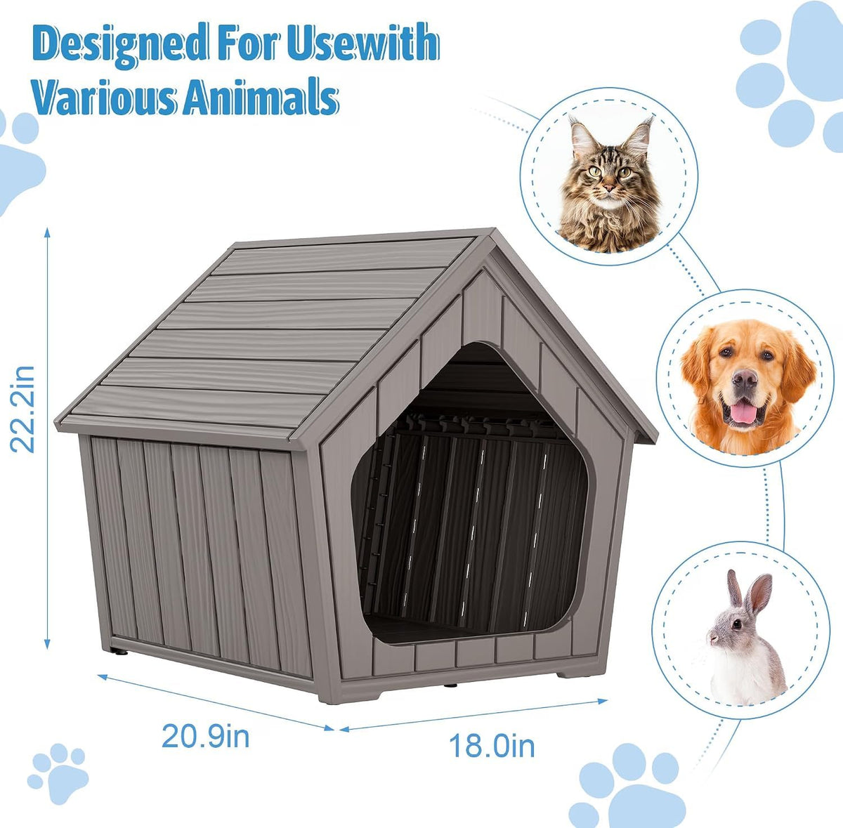 Fancyango Small Dog House Outdoor Indoor, Durable Plastic Waterproof Doghouse with Air Vents and Elevated Floor, Easy Clean and Assemble (Grey, 23.5" L×22.5" W×22.2" H)
