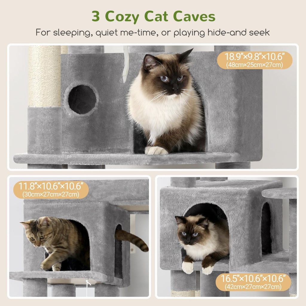 Globlazer F66 Corner Cat Tree, 66in Multi-Level Climbing Tower, Light Grey