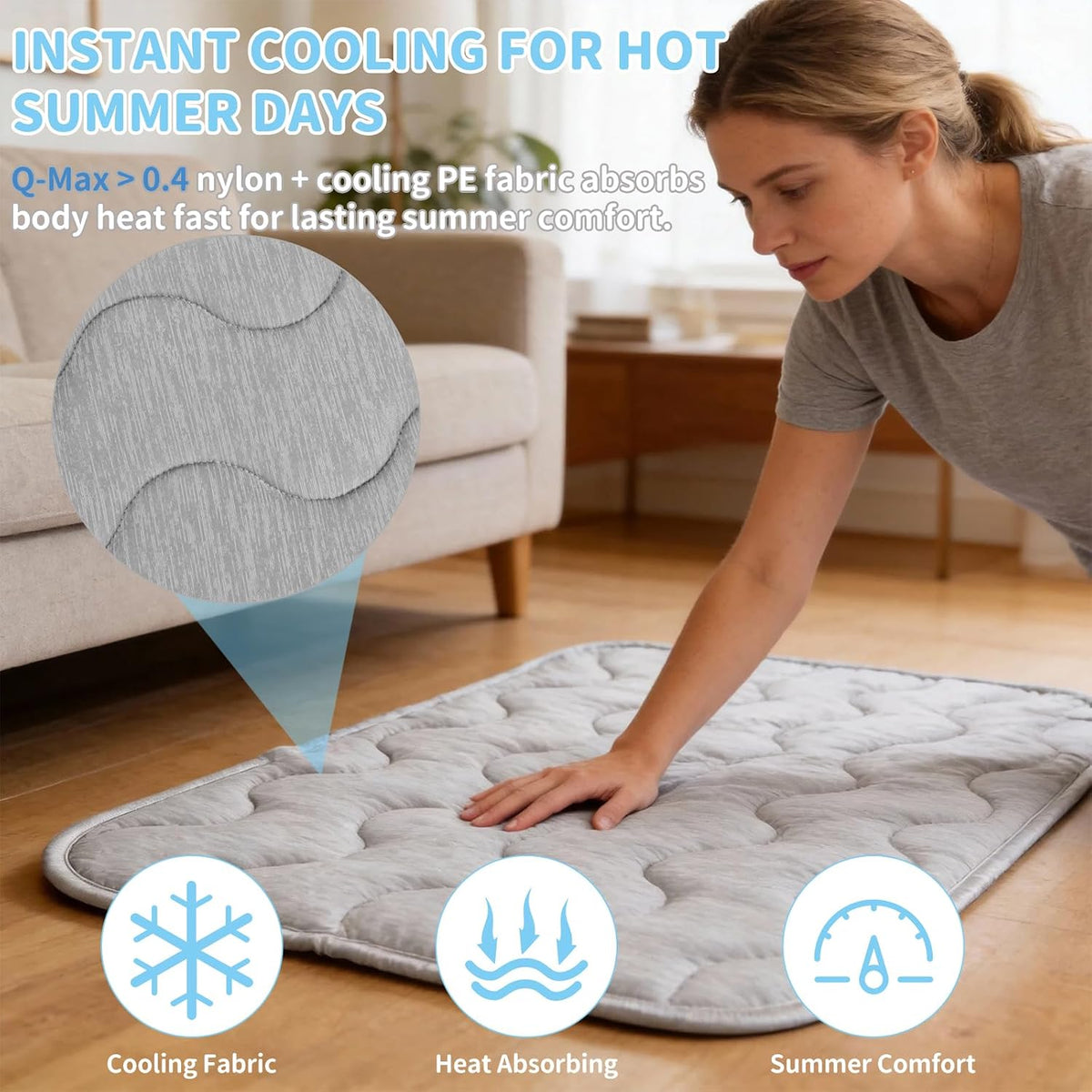 Dog Cooling Mat Q-Max>0.4 39.4" *27.6" Self Cool Pad for Dogs and Cats with Anti-Slip Bottom, Washable Portable Pet Sleeping Pad for Summer，Larger Size Grey