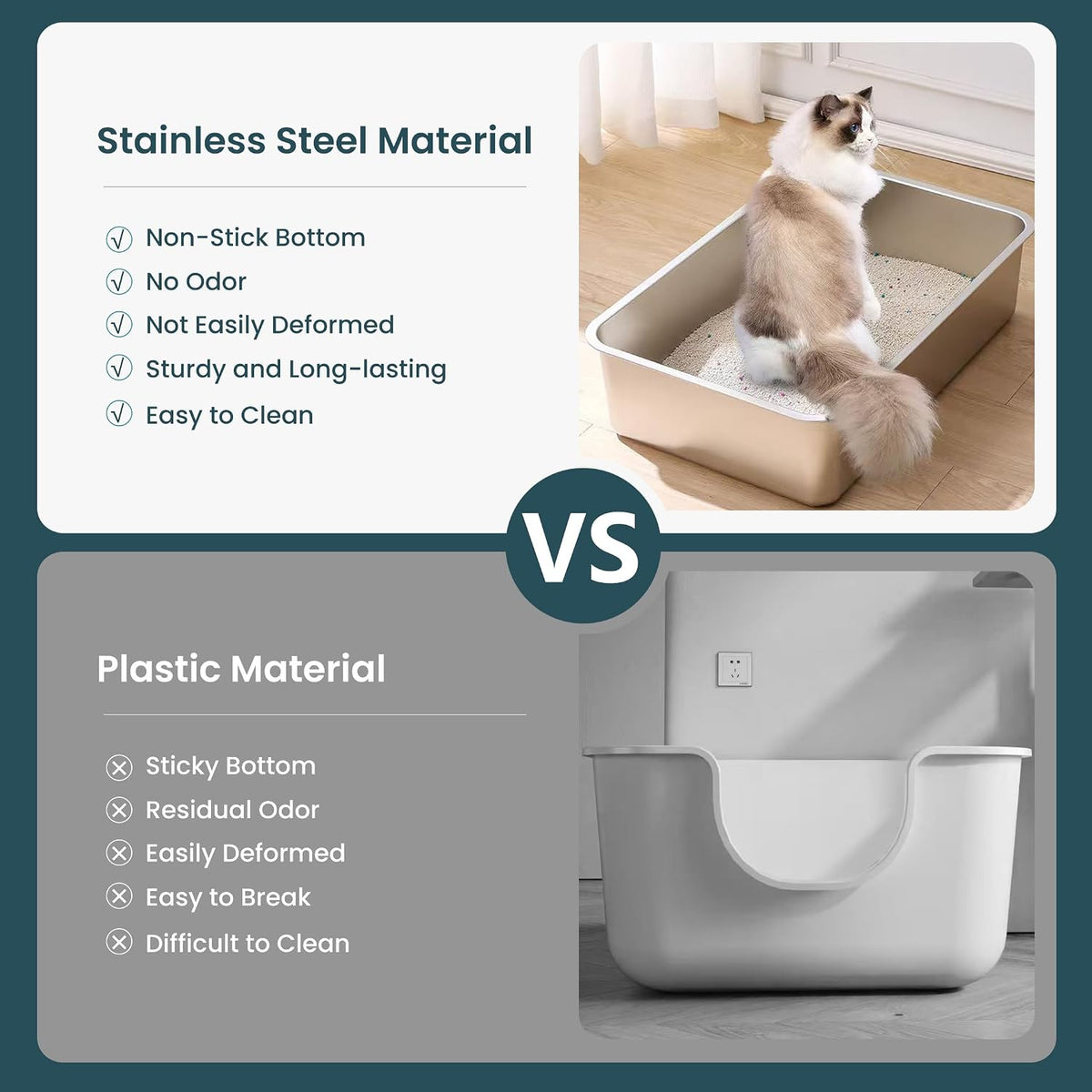Extra Large Stainless Steel Cat Litter Box, 23.6"x15.7"x6"