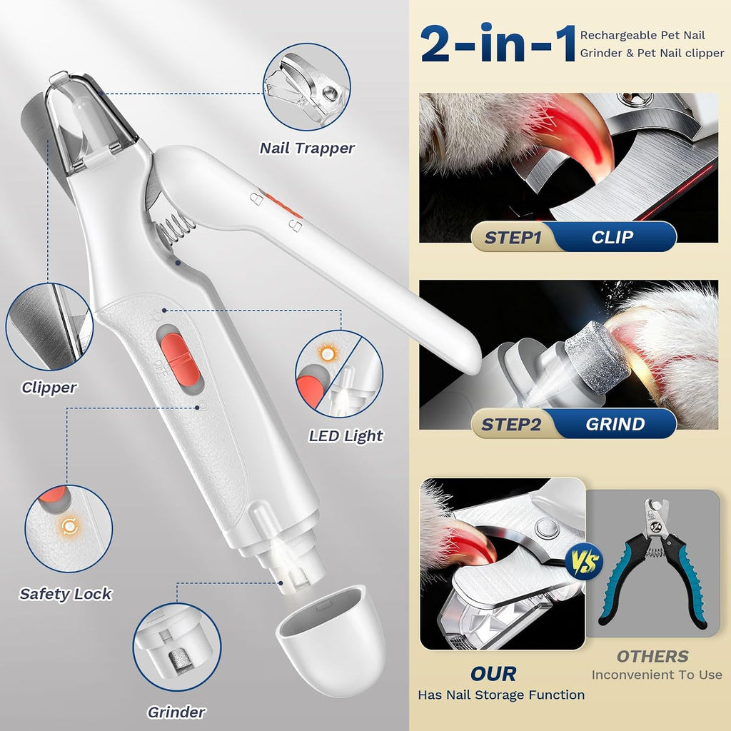 2-in-1 Dog & Cat Nail Clippers and Grinder with Catcher & 2 LED Lights