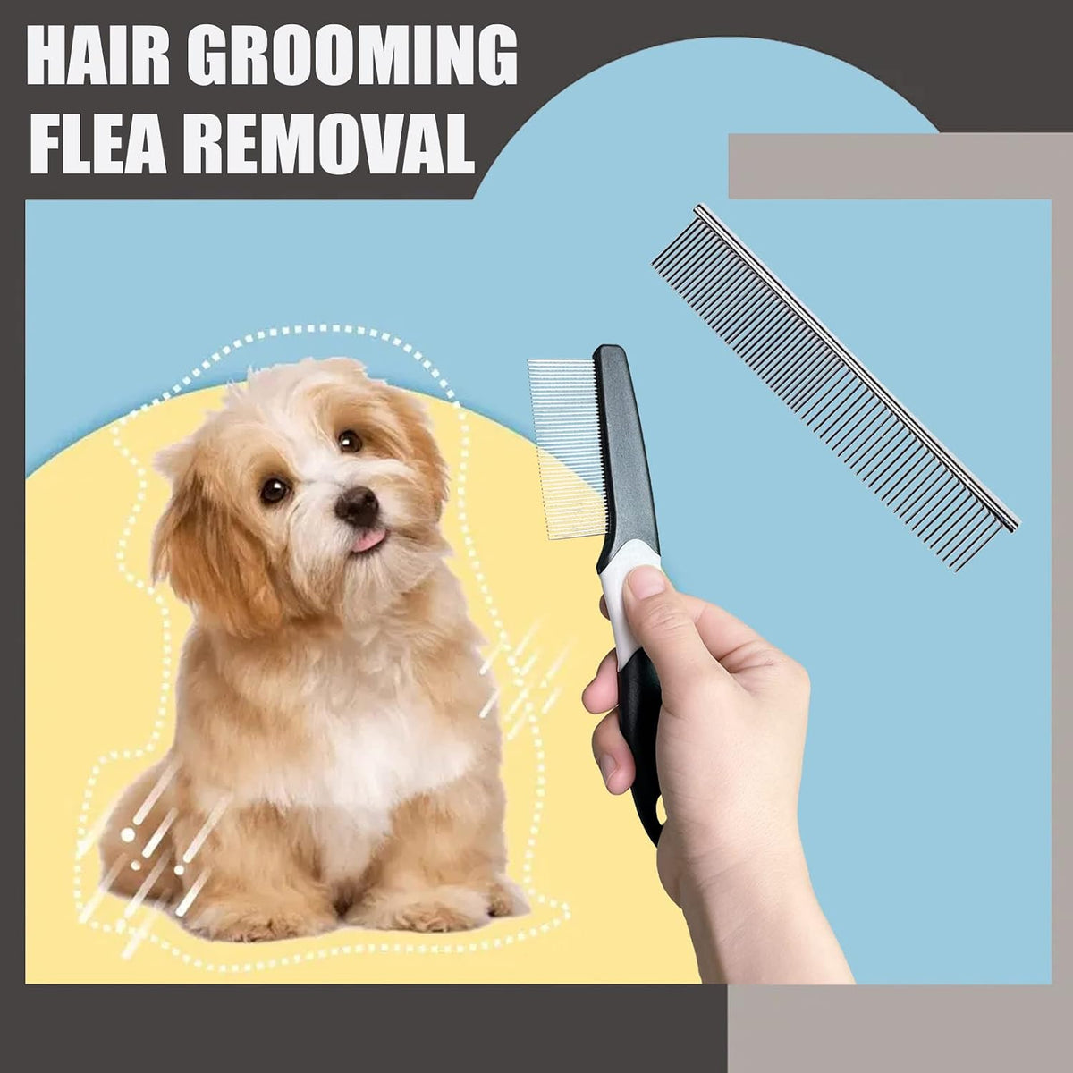 5PCS Grooming Kit for Dog,Puppy- Deshedding & Slicker Brush for Short-Haired Pets, Flea Comb and Grooming Comb Set Grey