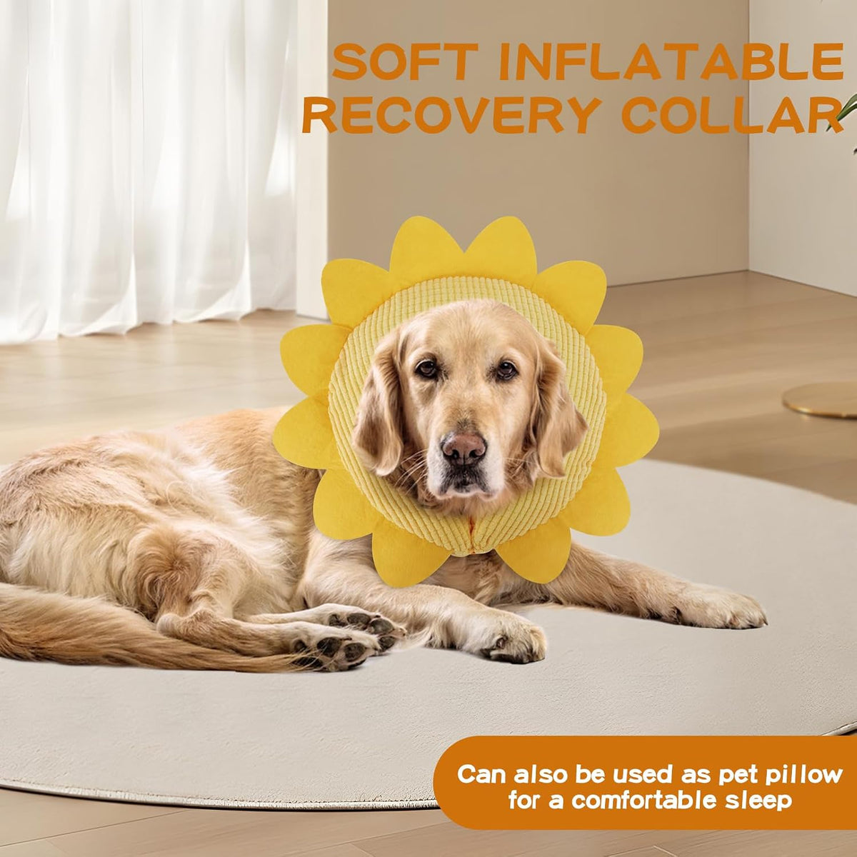 IEUUMLER Inflatable Recovery Dog Collar, Protective Donut Cone, Adjustable Soft Collar for Dog and Cat After Surgery Prevent from Biting & Scratching EU002 - Sunflower L
