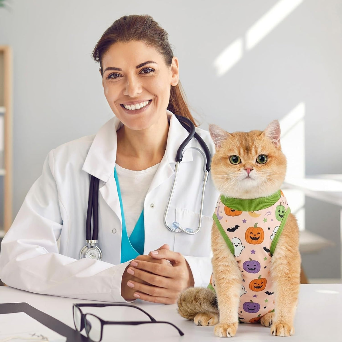 Avont Halloween Cat Recovery Suit - Kitten Onesie for Cats After Surgery