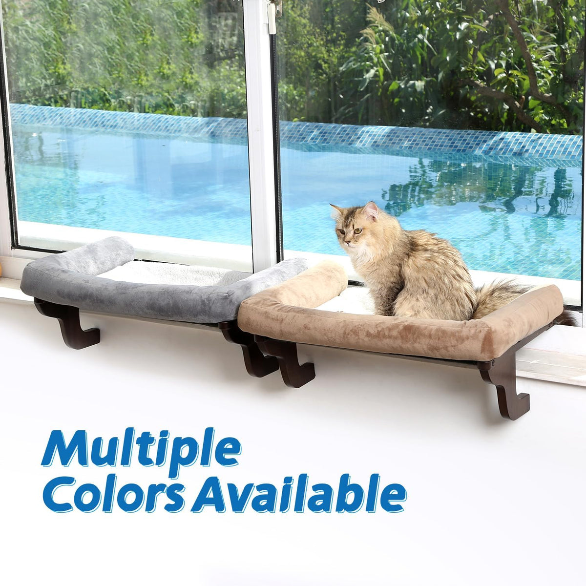 Zakkart Cat Perch for Windowsill with Bolsters (Dark Stained/Gray, L)