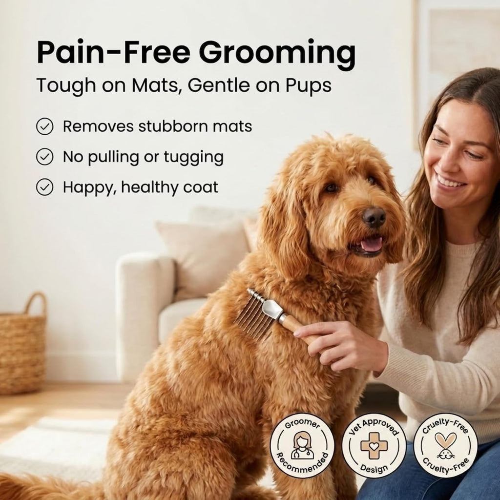 We Love Doodles Pet Dematting Comb and Pet Dematting Brush & Rake - Brown, Stainless Steel Deshedding Undercoat Rake and Detangler Brush for Dogs, Grooming Tool for Detangling, Thinning and Shedding