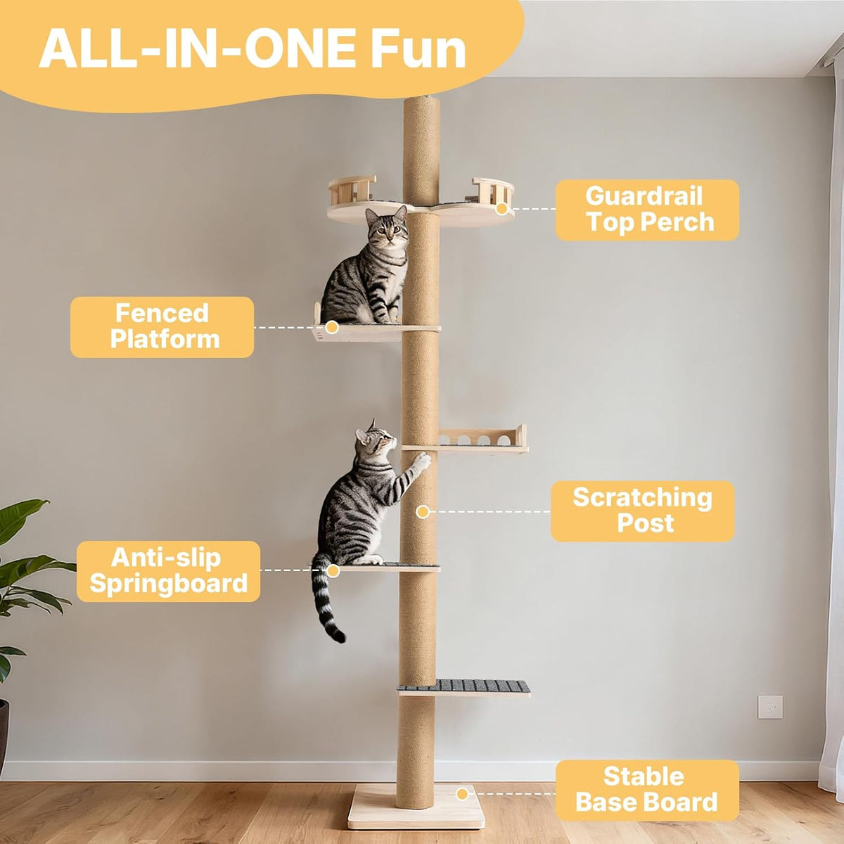 Veehoo Floor to Ceiling Cat Tree, 61-110" Adjustable Tall Tension Cat Tower
