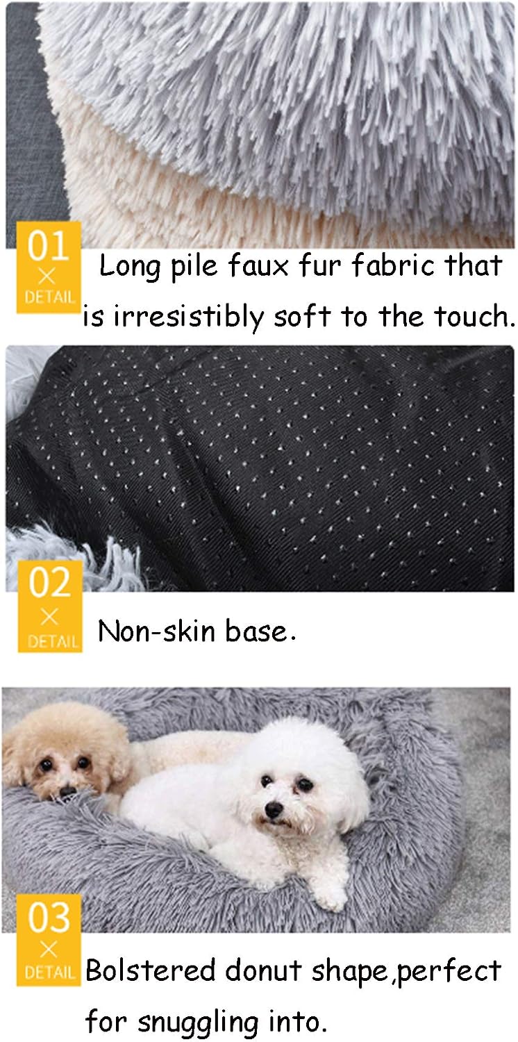 Plush Calming Donut Dog Bed for Small to Medium Dogs, 28 Inch Round Pet Bed