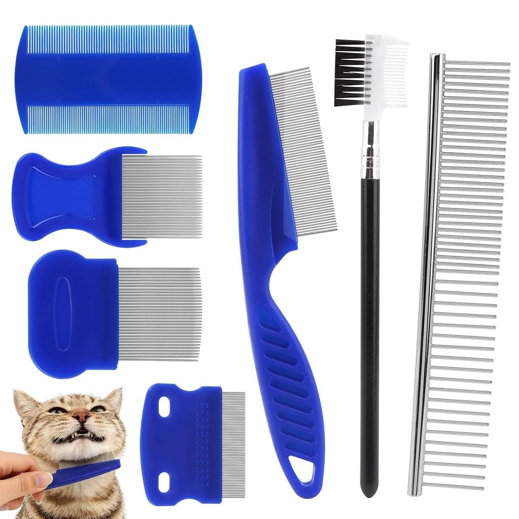 7PCS Pet Grooming Comb Set, Stainless Steel Flea Lice Tick Removal Combs