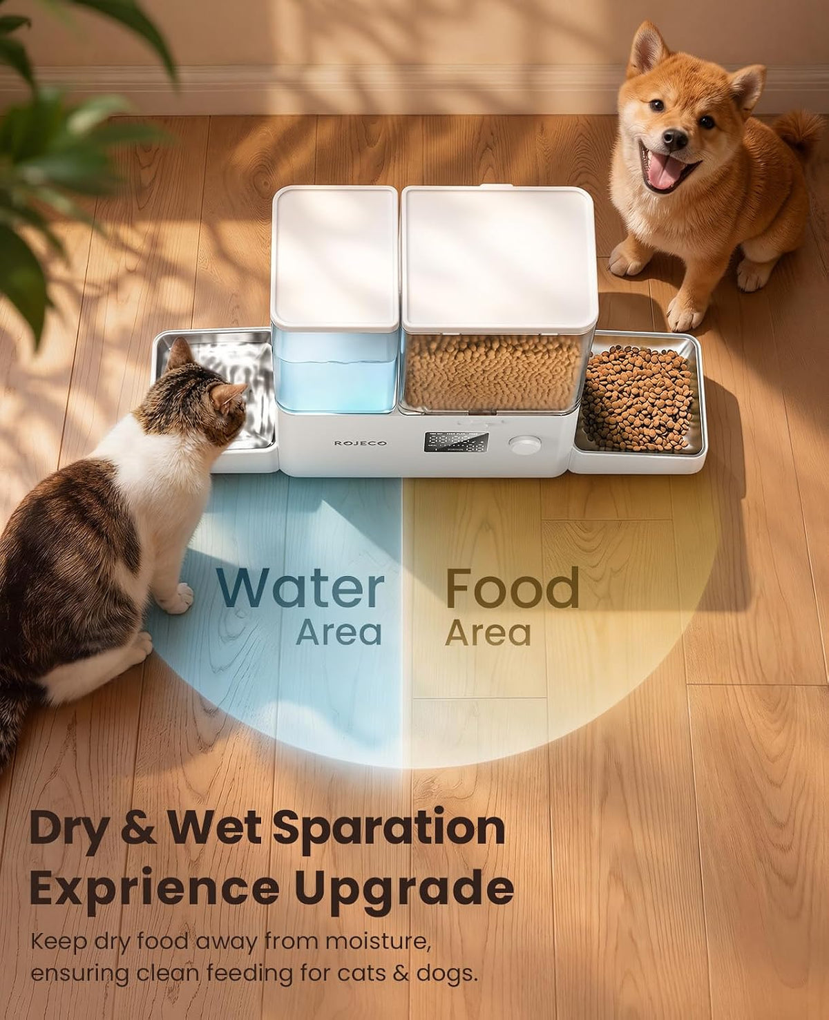 ROJECO Automatic Cat Feeder and Water Dispenser,8.5L Timed Cat Feeder