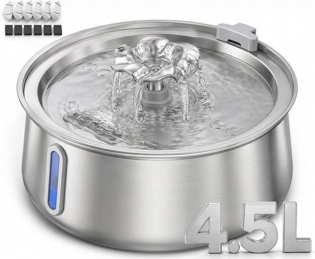 Stainless Steel Cat Water Fountain 4.5L/152oz Automatic Pet Water Dispenser