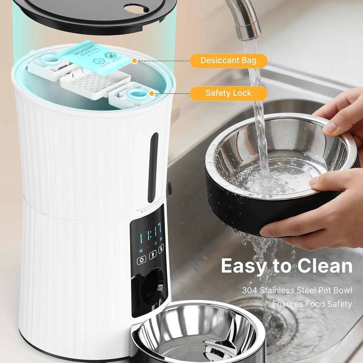 NEWBULIG Automatic Cat Feeder with APP 4L Small Dog Food Dispenser, White