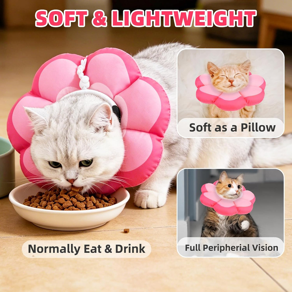 PUPTECK Cat Cone Collar, Soft Kitten Recovery Collar, Lightweight Anti-Bite Lick Elizabethan e Collar for Cats Puppy After Surgery, Pink S