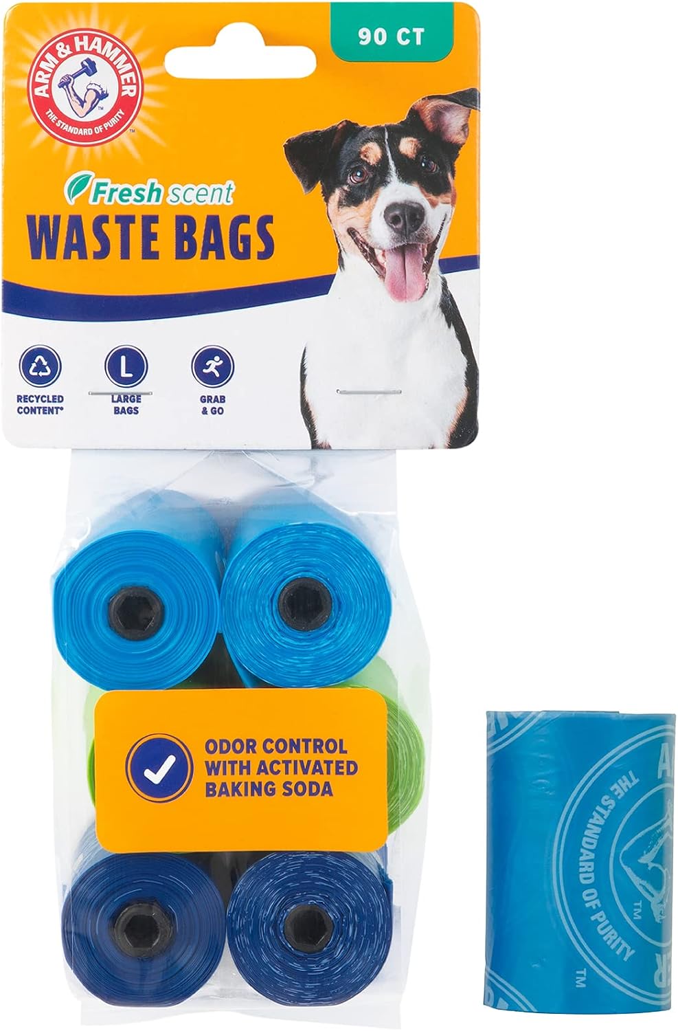 Arm & Hammer Durable Disposable Dog And Cat Waste Bags With Activated Baking Soda, 90 Dog Poop Bags, 9 x 14 Inches | With Activated Baking Soda, 9 x 14 In