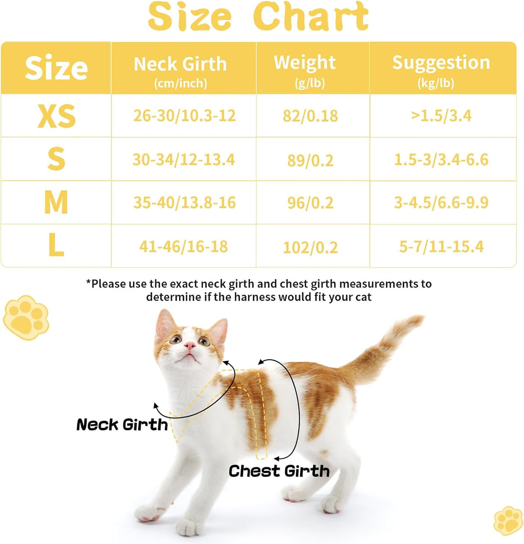 Cat Harness and Leash Set, Escape Proof Soft Vest Walk Yellow XS
