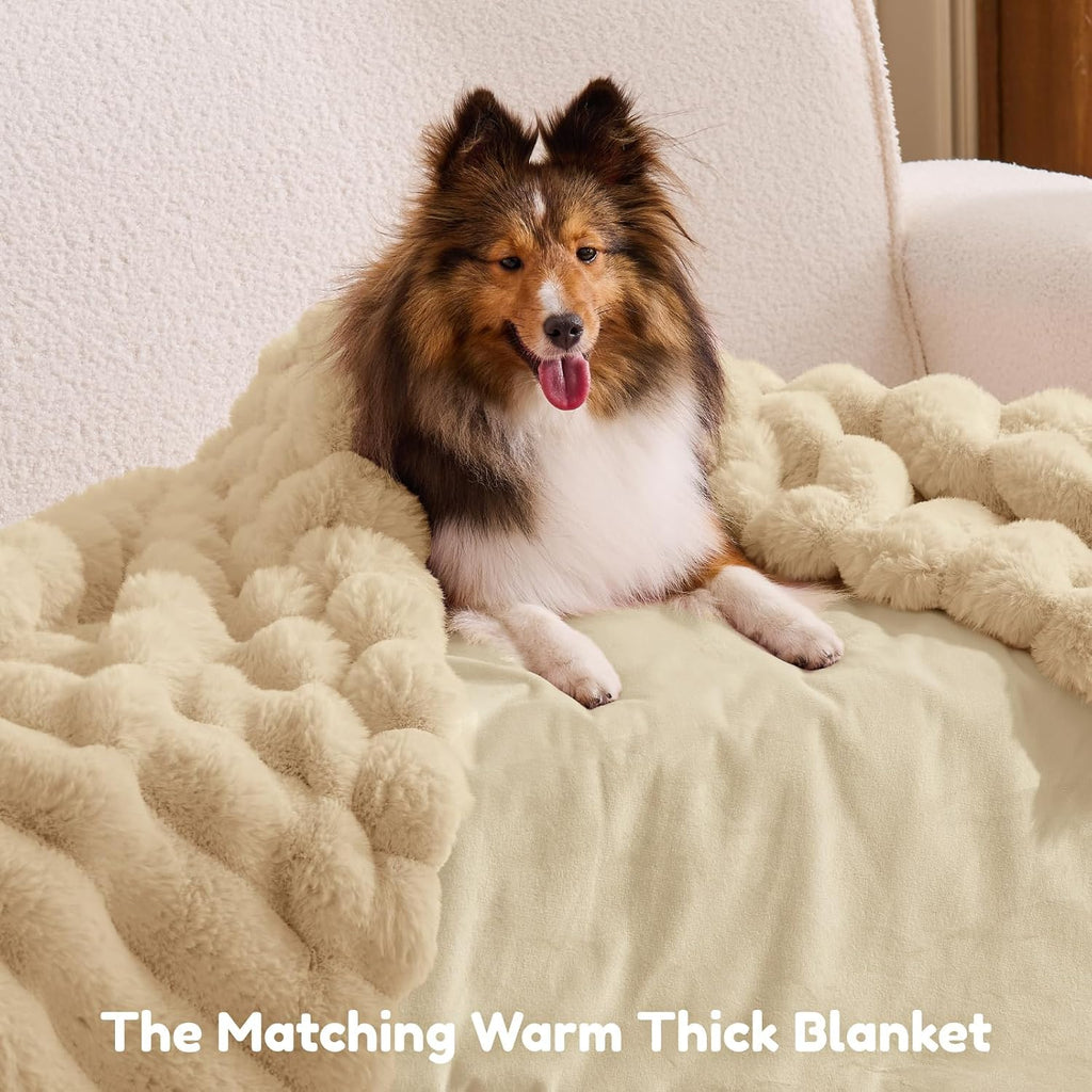 ChiXnuggle Orthopedic Human Dog Bed,Striped Faux Fur Washable Cover,Blanket