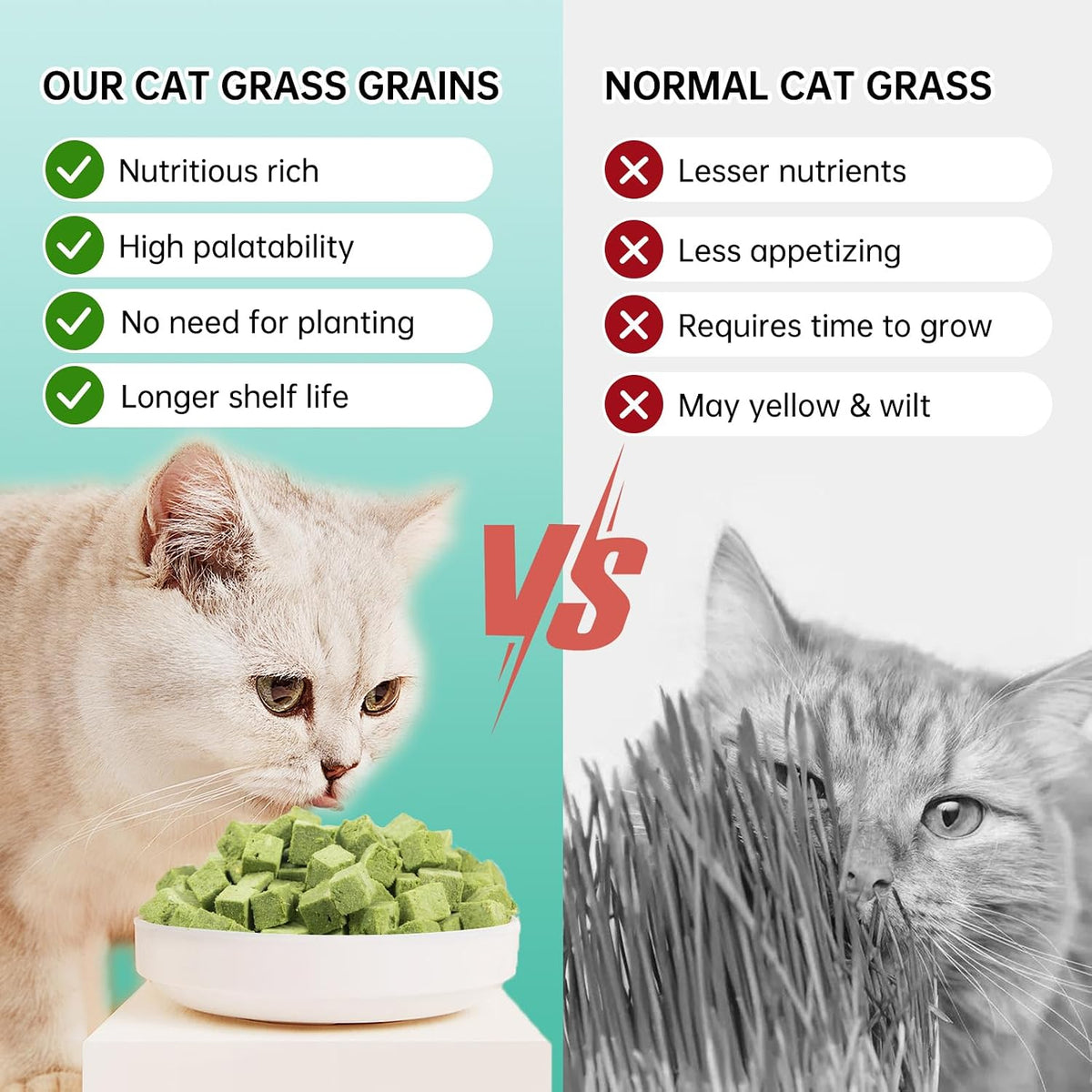 Freeze-Dried Cat Grass Dental Treats, Hairball Control, 80g