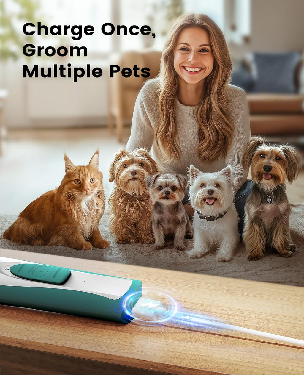 oneisall Low-Noise Dog Paw Trimmer with LED Light (Green)