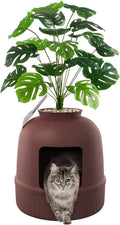 Lifewit Hidden Plant Cat Litter Box with Plastic Scoop, Brown | Extra Large Enclosure Litter Tray with Carbon Filter& Odor Control, Aesthetic Cats Stuff for Living Room, Bathroom, Corner