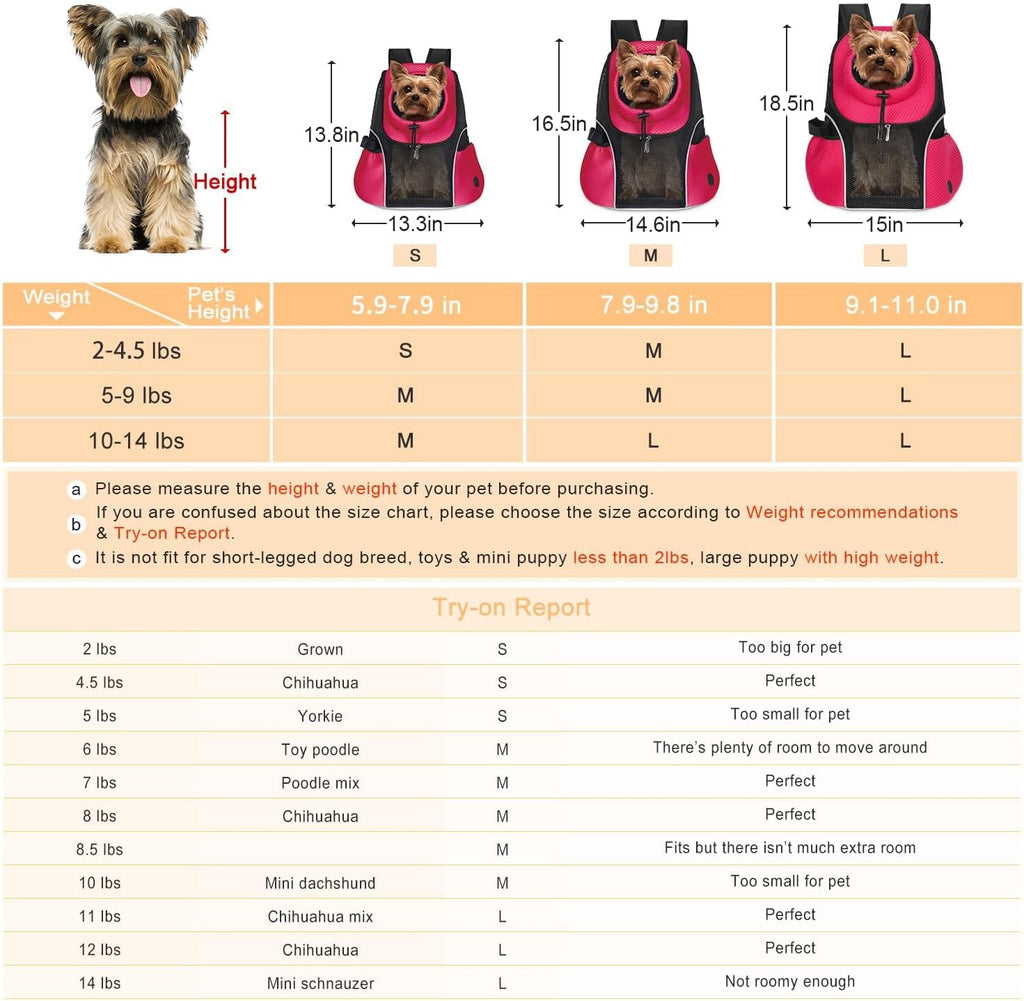 WOYYHO Pet Dog Carrier Backpack, Ventilated Mesh Small Dog Front Backpack