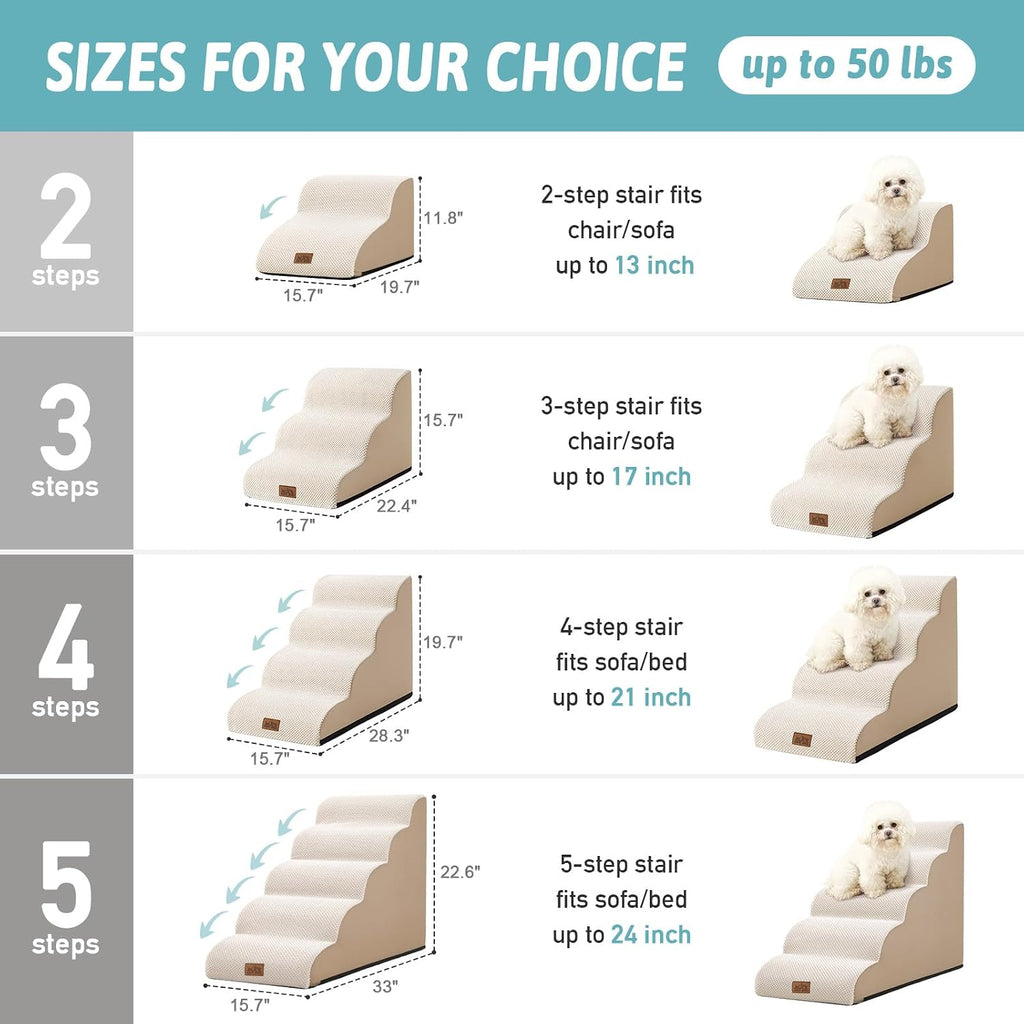COZY KISS Dog Stair for Small Dog 15.7" H, 3 Step Pet Ramp for Couch