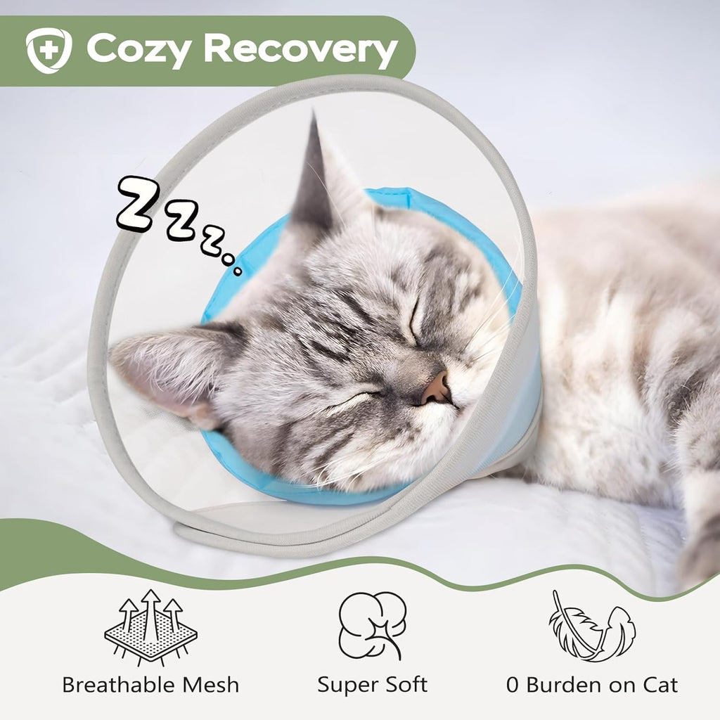 Cat Cone Collar Soft: Comfortable Waterproof Mesh Recovery Cone After Surgery to Stop Licking and Scratch, Alternative to Plastic Elizabeth Head/Neck Cone, Blue,S