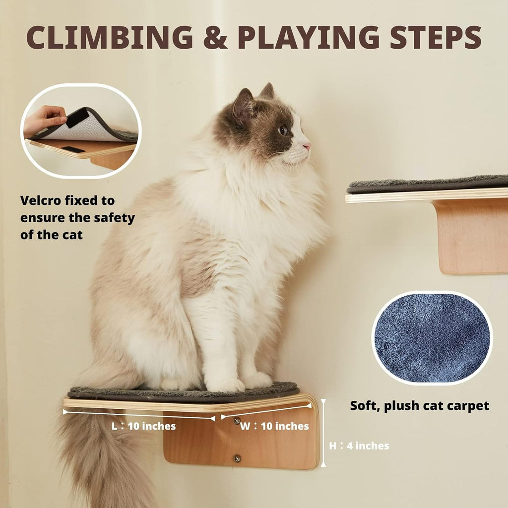 LIORCE Cat Wall Shelf with Two Steps - Curved Cat Shelves and Perches for Wall (Large Size) - Wall Mounted Cats Furniture for Sleeping, Playing, Climbing, and Lounging