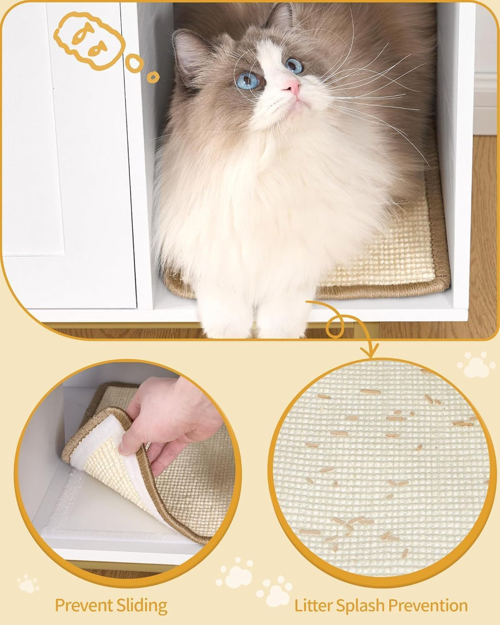 Hzuaneri Cat Litter Box Enclosure,Hidden Litter Box Furniture with Storage | Large Wooden Cabinet with Sisal Mat, Modern Cat Washroom for Living Room, Bedroom, Entryway, White and Gold CB84903A