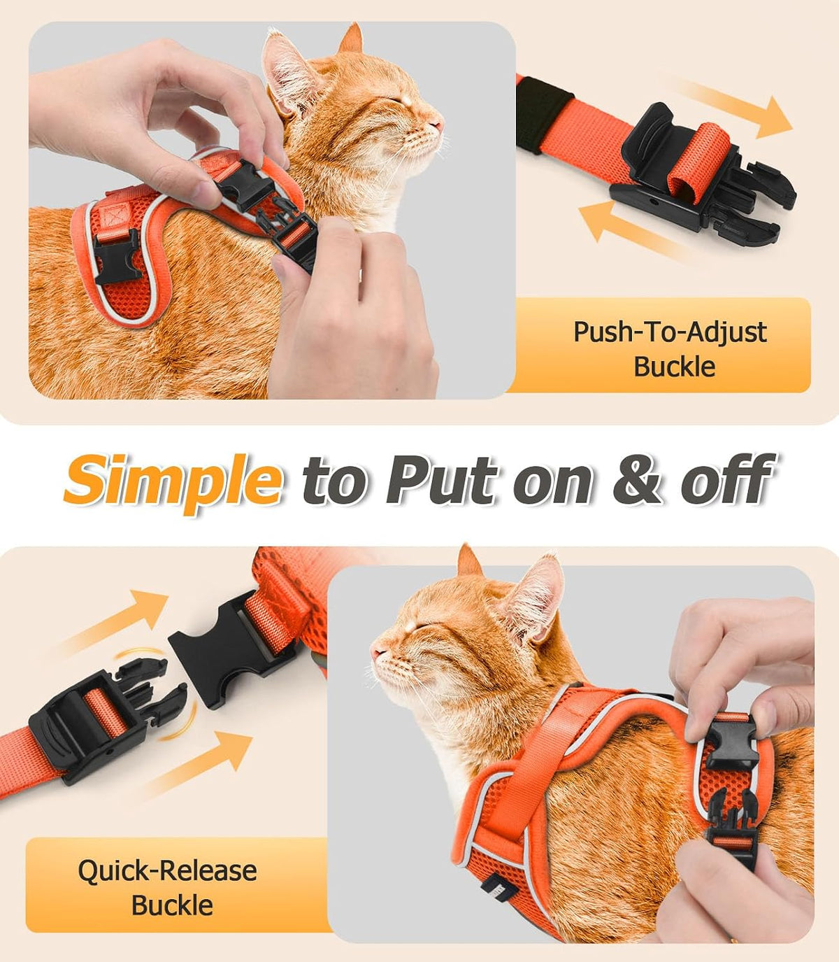 Cat Harness and Leash Set,Escape Proof Kitten Harness,Orange