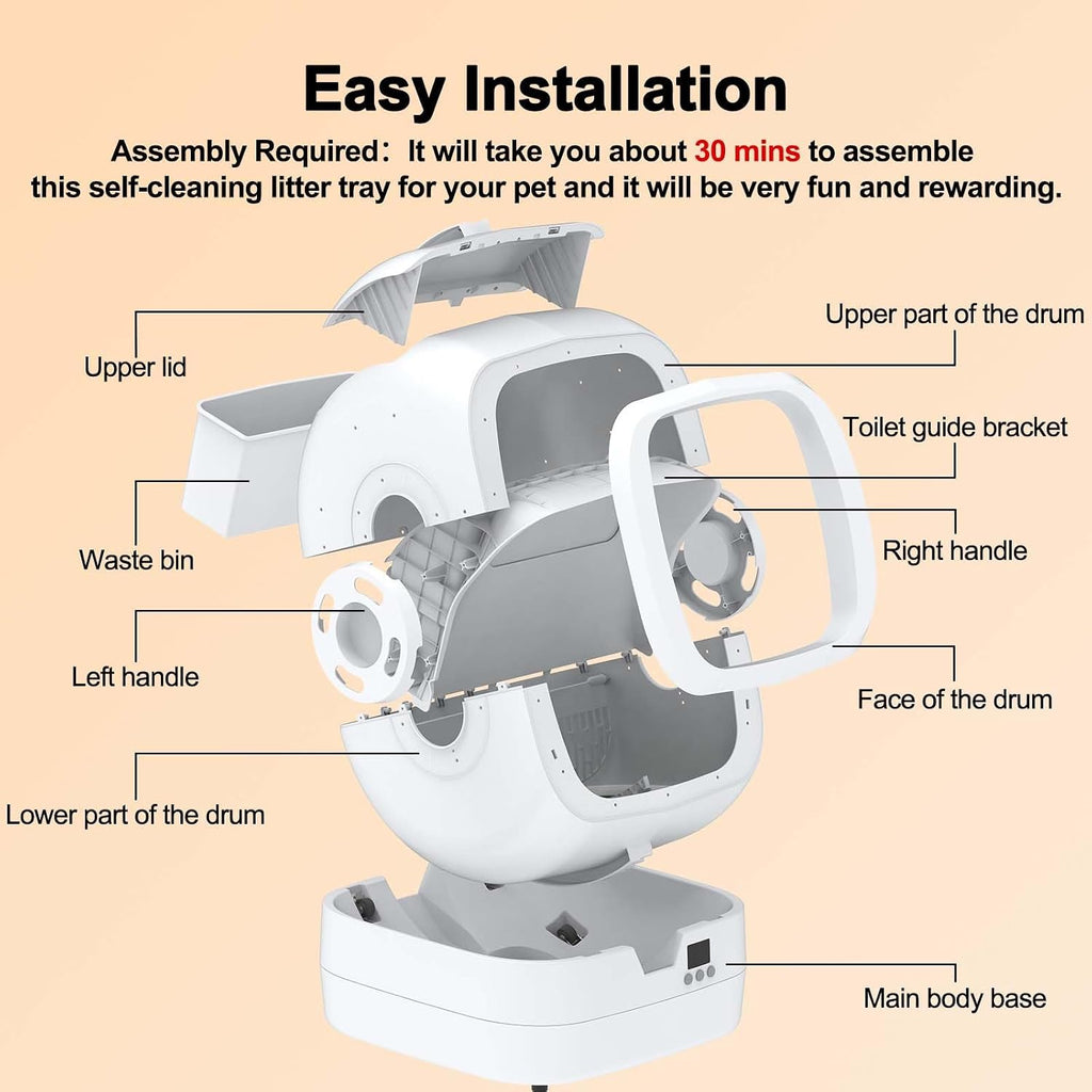 Mintakawa Automatic Cat Litter Box Self Cleaning - APP Control and Weight Monitoring - Ultra-Quiet, Suitable for Medium Cats and Kittens, Safe Anti-Pinch Litter Box (Assembly Required) - White