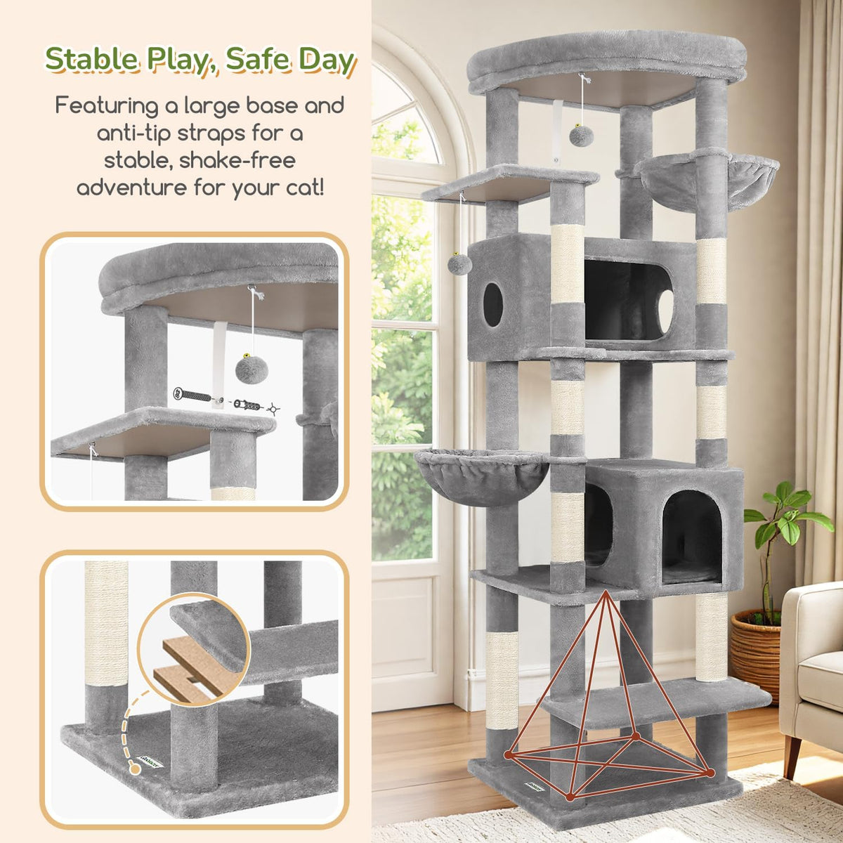 Globlazer 74in Heavy Duty Cat Tree Tower for Indoor Cats Large Adult, S74