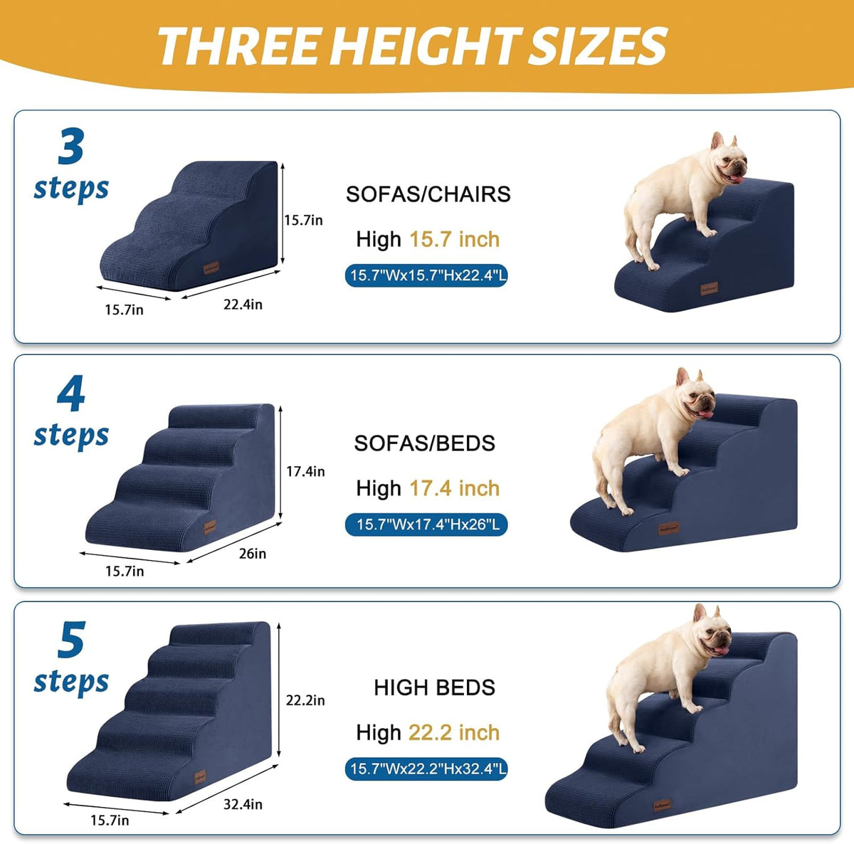 Aodisman Dog Steps for Bed or Couch,4-Step Pet Stairs Ramp for Small Dogs