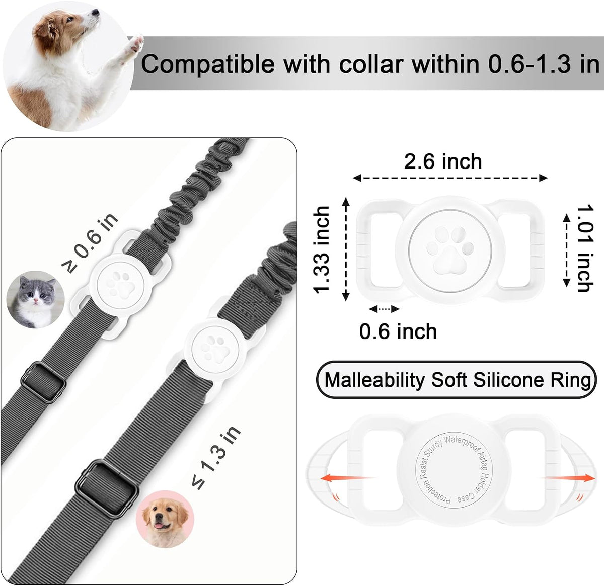 SANKALA Waterproof Airtag Holder for Dog Collar, White